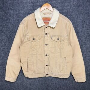 Levis Mens Sherpa Lined Corduroy Trucker Jacket Tan Beige Size M Medium
